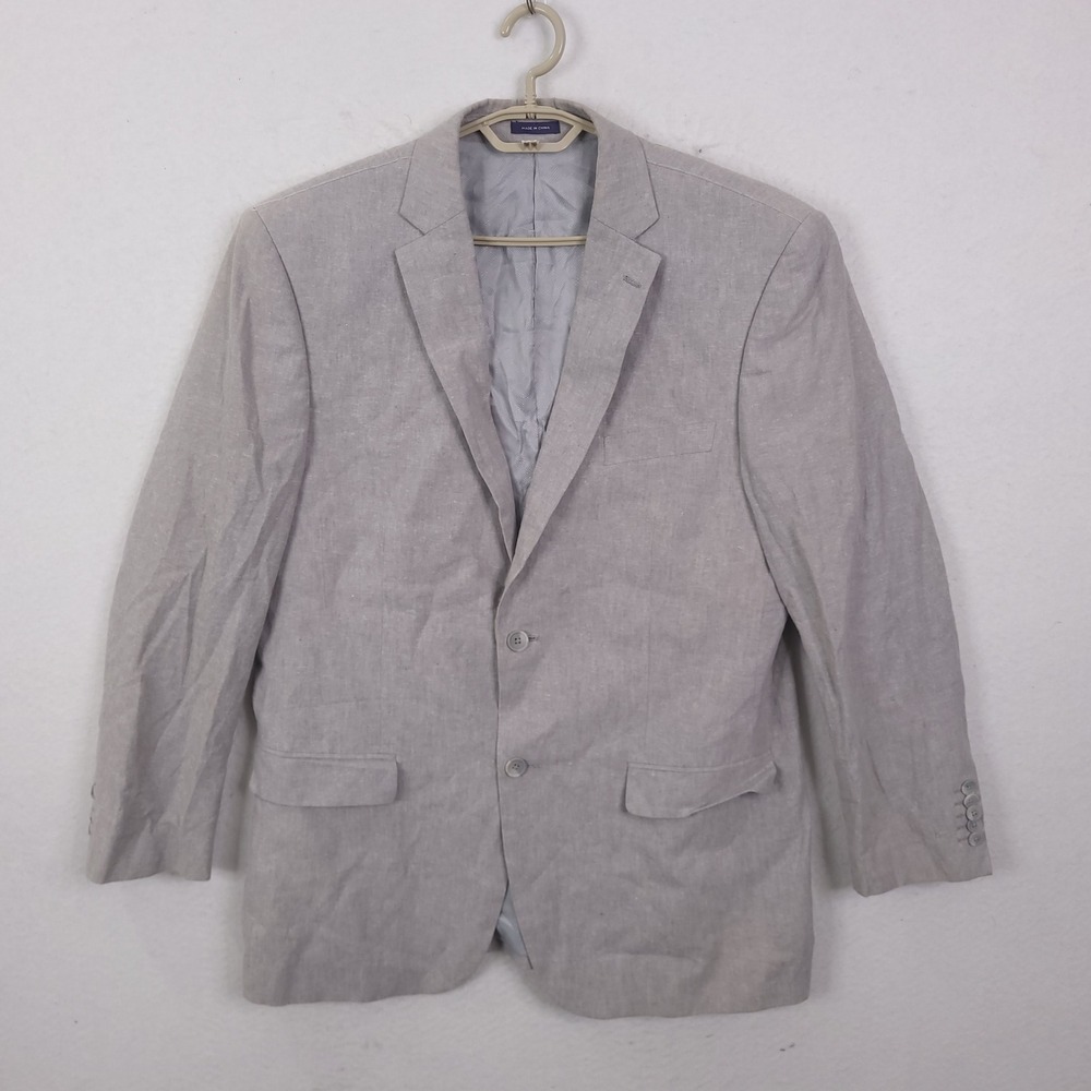 Stafford Suit Blazer Jacket Mens 42R Gray Linen Cotton Blend Classic Fit